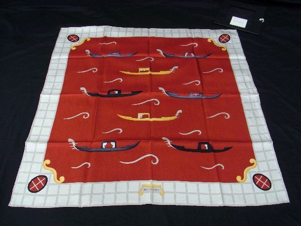 Bvlgari 100% Silk Scarf Stole Shawl Women Red And Ivory Be8330