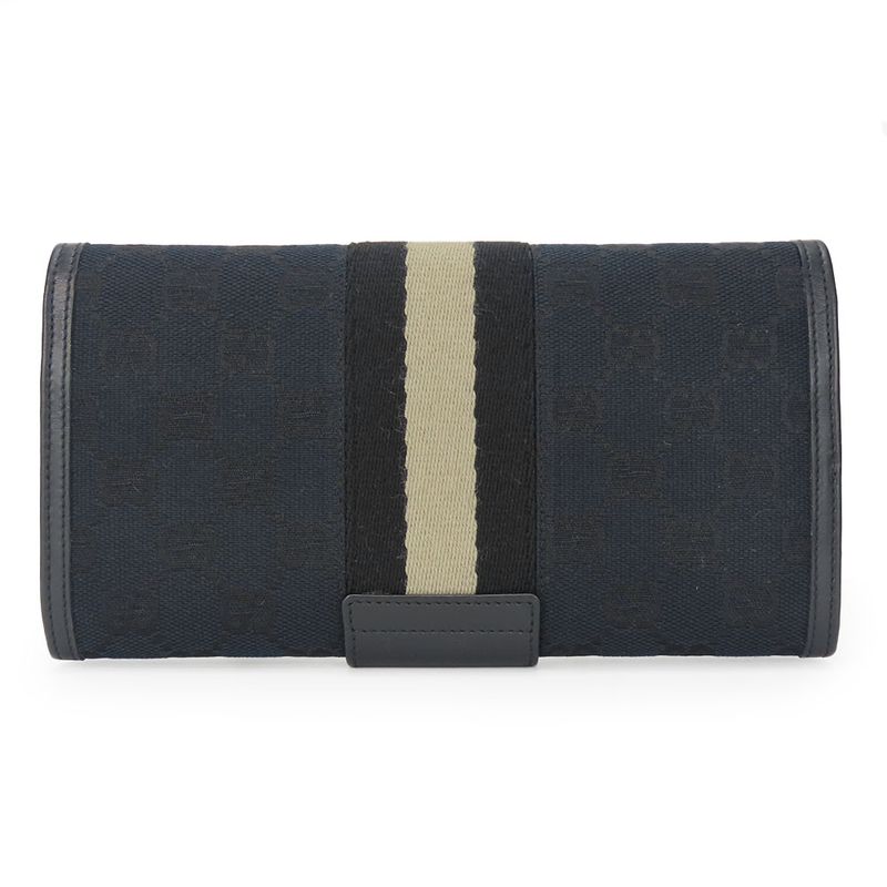 Gucci Long Wallet 035.0416.2180 Webline GG Canvas Black Fold Classic Women Men
