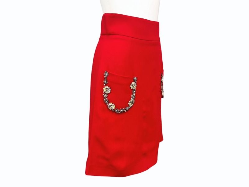 Miu Miu Bijou Pocket Flare Skirt Rayon Acetate Rhinestone Red 4 36 — view 3