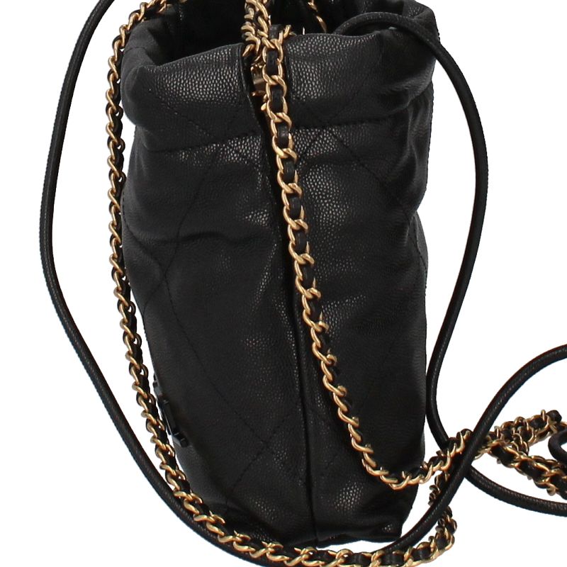 Chanel 22 Mini Shoulder Bag As3980 Cabiskin Ladies Shoulder Bag Black Excellent