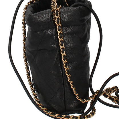 Chanel 22 Mini Shoulder Bag As3980 Cabiskin Ladies Shoulder Bag Black Excellent