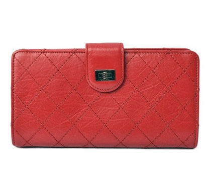 Chanel Long Wallet Leather Rouge Red Vintage Silver Hardware