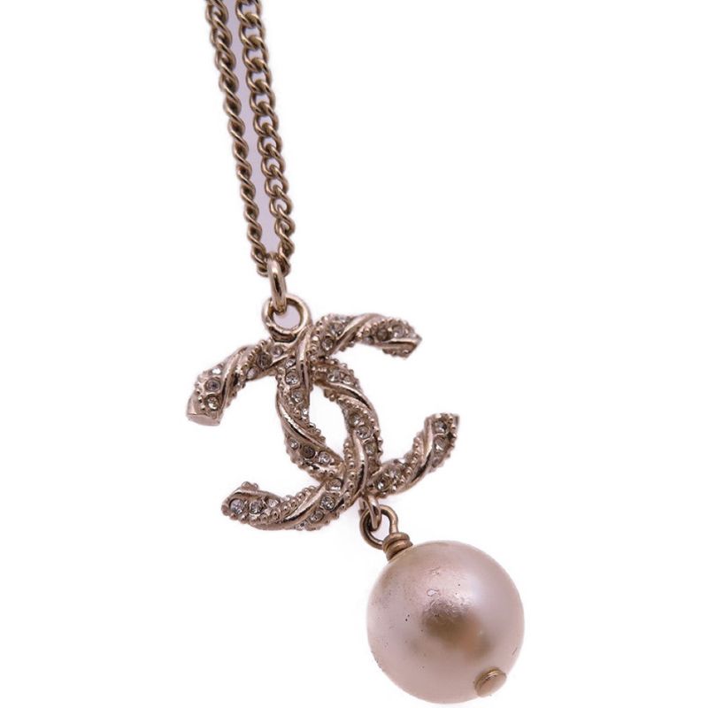 Chanel Coco Mark Faux Pearl B15V Necklace Rhinestone Metal Gold 1483 Chanel