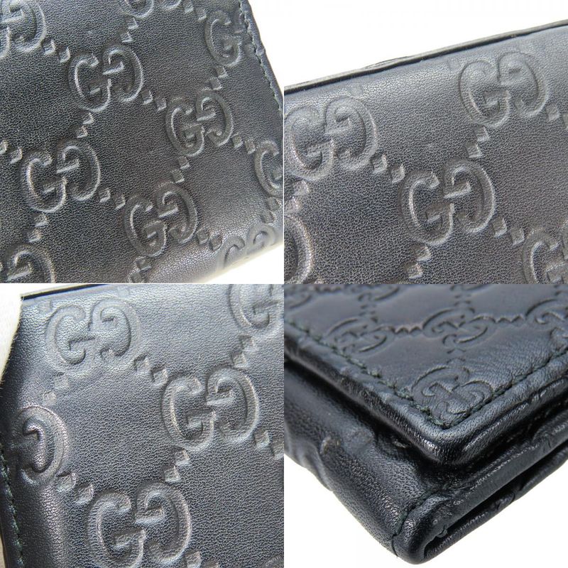 Gucci Card Case 323401 Striped Leather Black Gold Hardware Business Card Holder