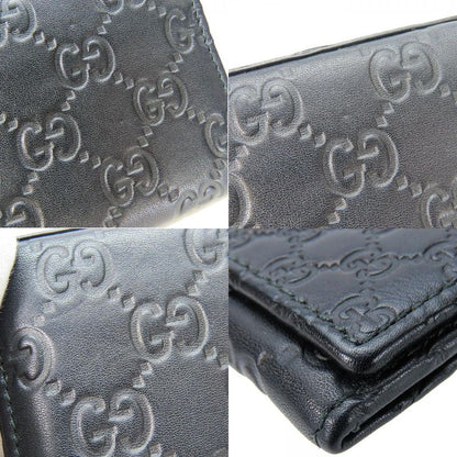 Gucci Card Case 323401 Striped Leather Black Gold Hardware Business Card Holder