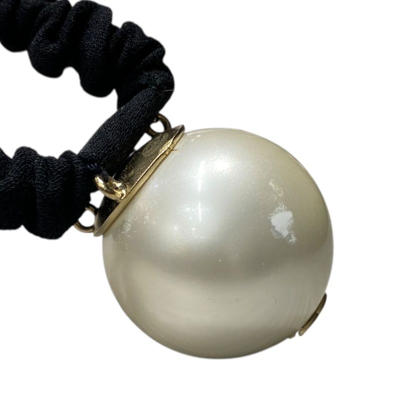 Em0916 Chanel Women's Coco Mark Chouche A63896 Black Pearl Motif White Black