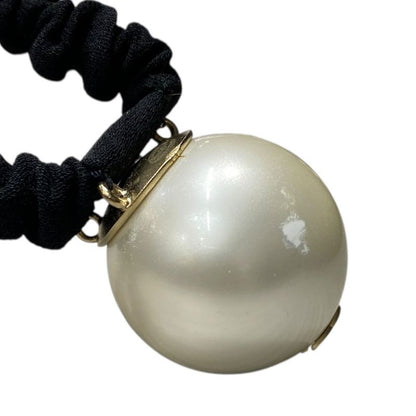 Em0916 Chanel Women's Coco Mark Chouche A63896 Black Pearl Motif White Black