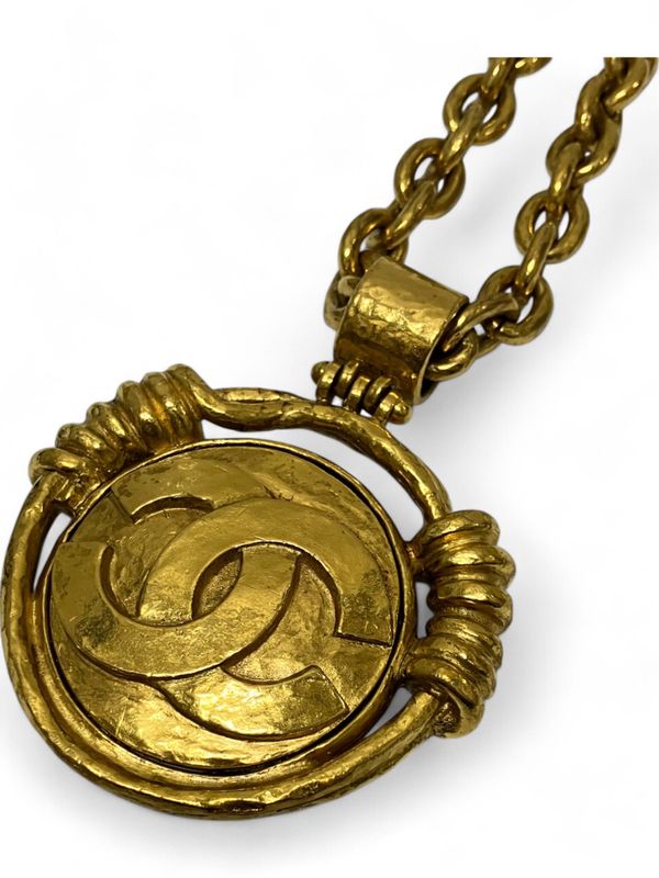 Chanel 11P Coco Mark Chain Necklace With Mirror Unisex Gold -