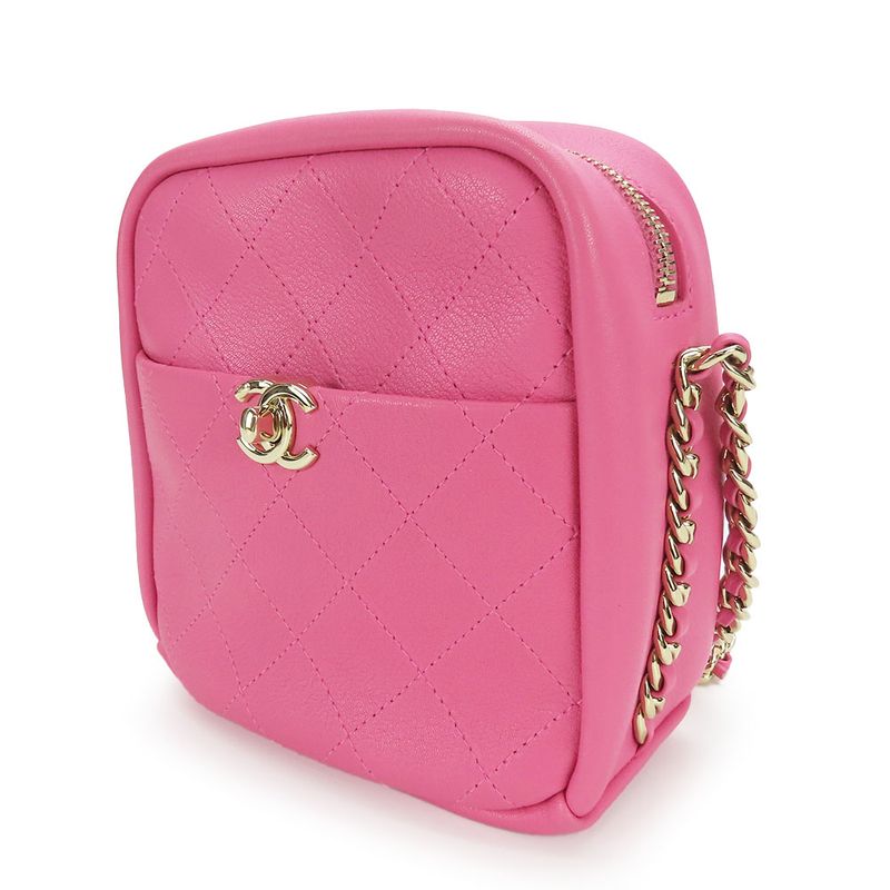 Chanel Shoulder Bag Matelasse Chain Leather Pink Gold Hardware Crossbody Coco