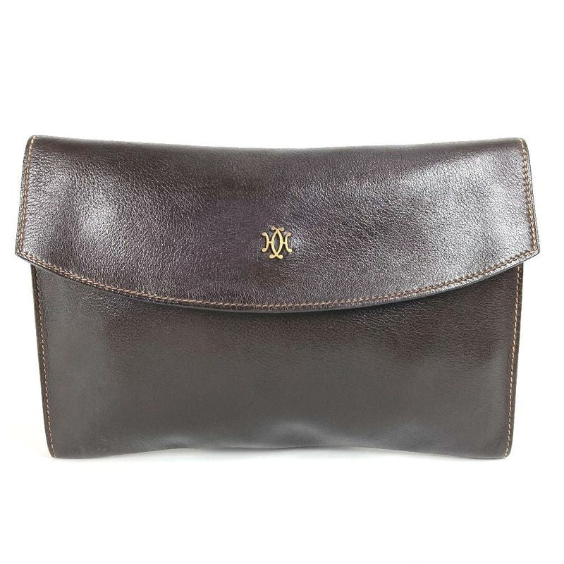 Hermes Clutch Bag Logo Leather Brown