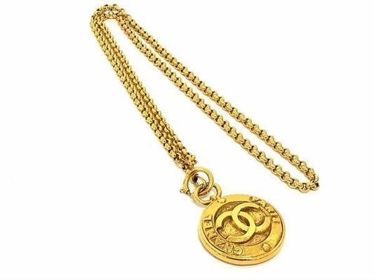 Chanel Coco Mark 2 8 Mirror Necklace Pendant Accessories Women's Gold Fc9058