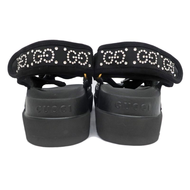 Gucci Sandals Crystal Belt Black 701158 Size 36 GG Logo Mesh Women's