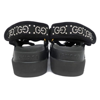 Gucci Sandals Crystal Belt Black 701158 Size 36 GG Logo Mesh Women's