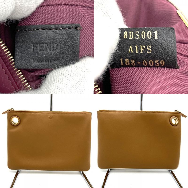 Fendi Triplet 8bs001a1fs Triplet Pouch Leather Clutch Bag Flower White/red/brown