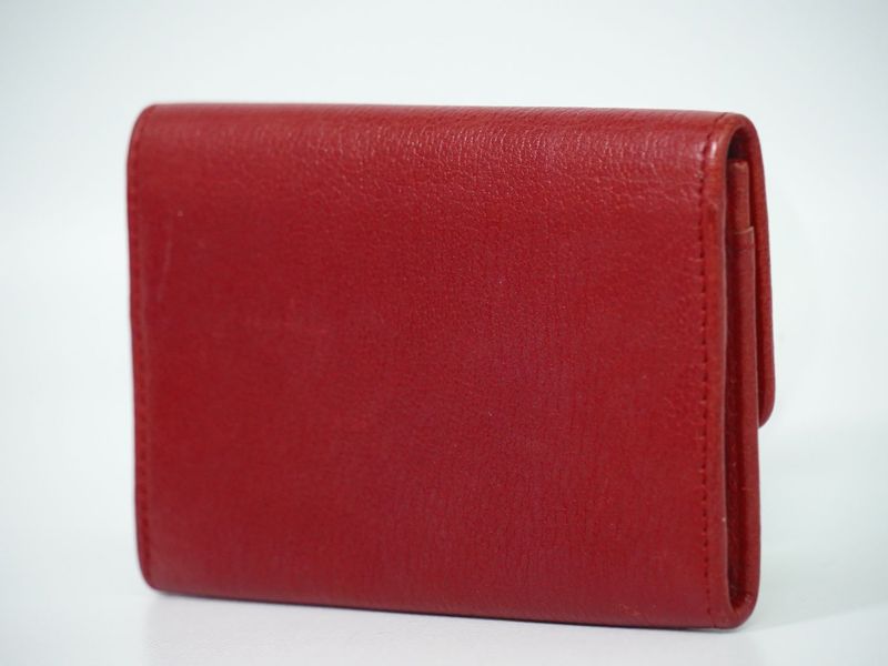 Authentic Chanel Coco Mark Camellia Card Case Business Card Holder Leather Red