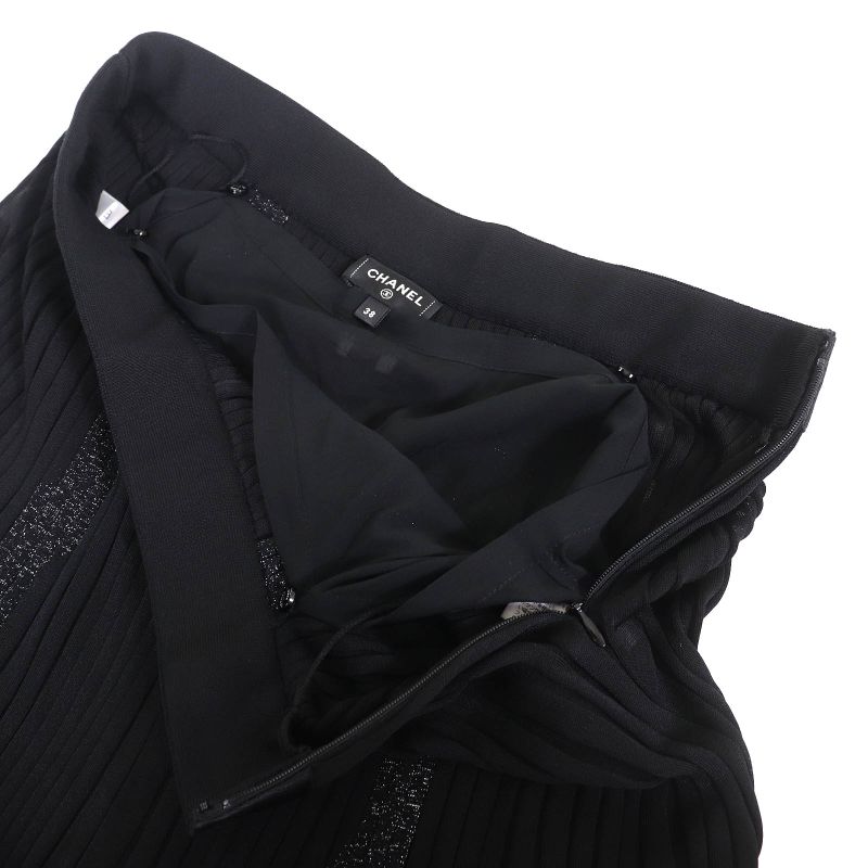CHANEL P72907k10467 One Point Coco Mark Long Pleated Skirt Black 38 Made In
