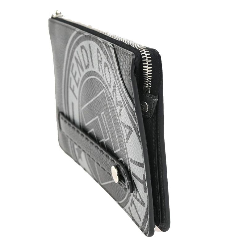 Fendi Clutch Bag Wallet Logo Leather Black Gray 31ka780