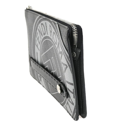 Fendi Clutch Bag Wallet Logo Leather Black Gray 31ka780