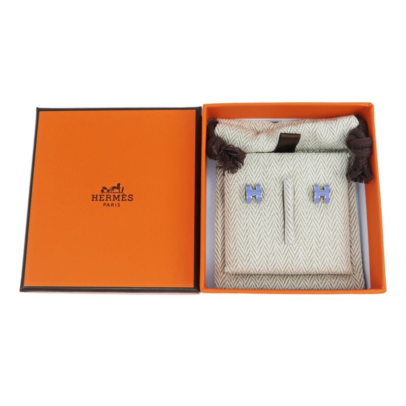 Hermes Earrings Pop Ash Mini H Pair Lila Purple Silver Color Jewelry