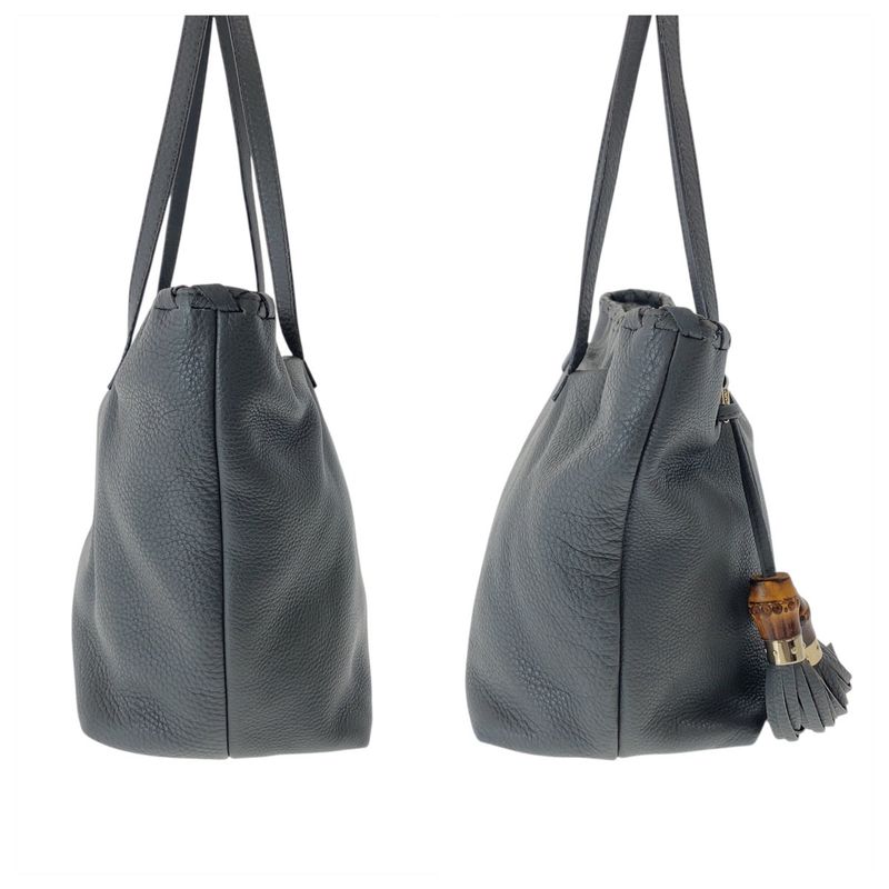 Gucci Bamboo Gray Silver Hardware Leather 354665 Tote Bag Shoulder Bag Women