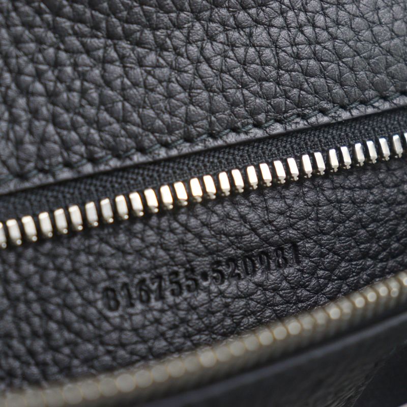 Gucci 816755 Web Stripe Leather Flap Business Case Clutch Bag Black Storage