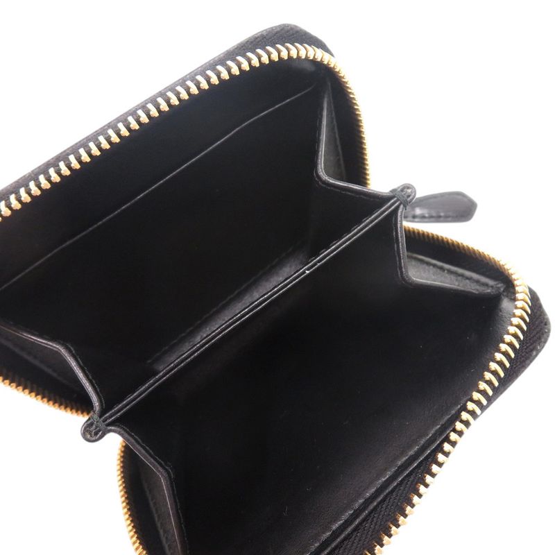 Prada Round Zipper 1mm (004in)268 Leather Gold Hardware Black Coin Case Wallet