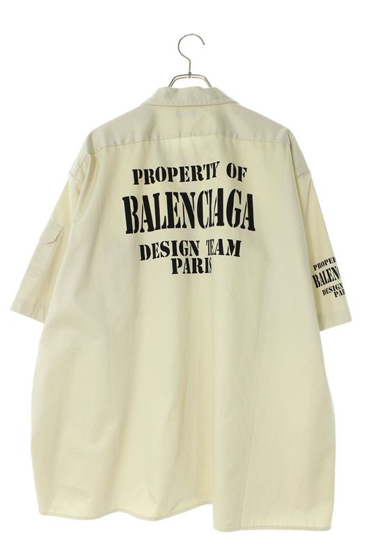 Balenciaga 22AW 704387 Tkp24 Logo Print Property Pocket Short Sleeve Shirt Men 1