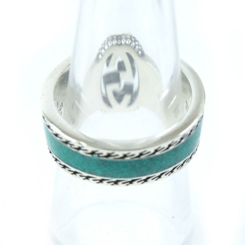 Gucci Interlocking G Ring - Ring Ag925 Enameled Silver Greenish No 15 Made In