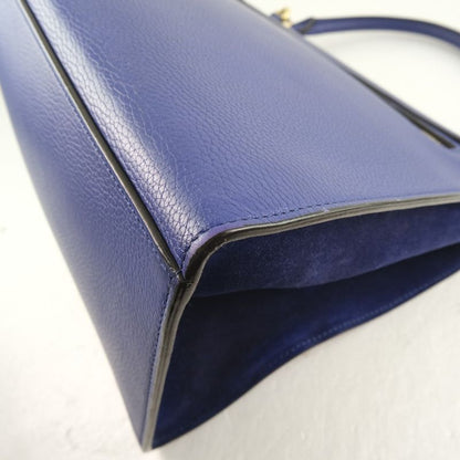 Celine Trapeze 2WAY Shoulder Calf Blue Women's Handbag