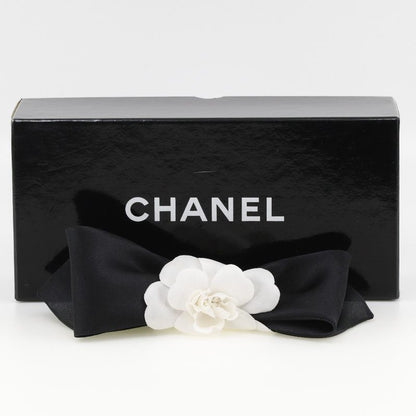 Chanel Camellia Ribbon Satin And Textile Black/white Women's Barrette