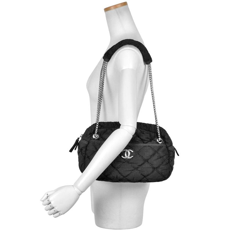 Chanel Matelasse Bubble Quilted Shoulder Bag Cotton A46168 Black Silver