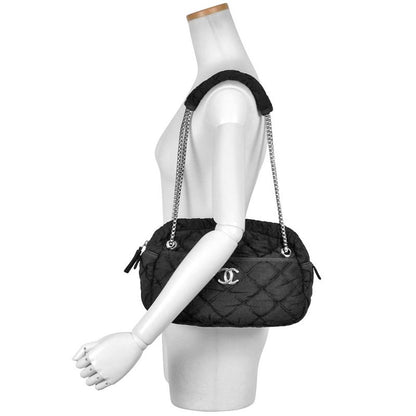 Chanel Matelasse Bubble Quilted Shoulder Bag Cotton A46168 Black Silver