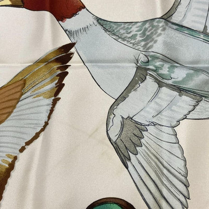 Hermes Scarf Carre 90 Ivory×red×multi Birds