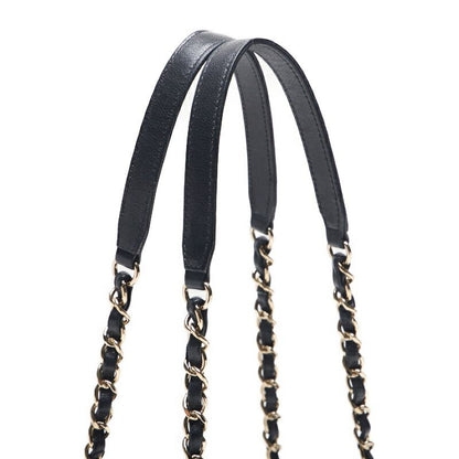 Chanel V Stitch Decacoco Double Chain Shoulder Lamb Skin Black With Gold