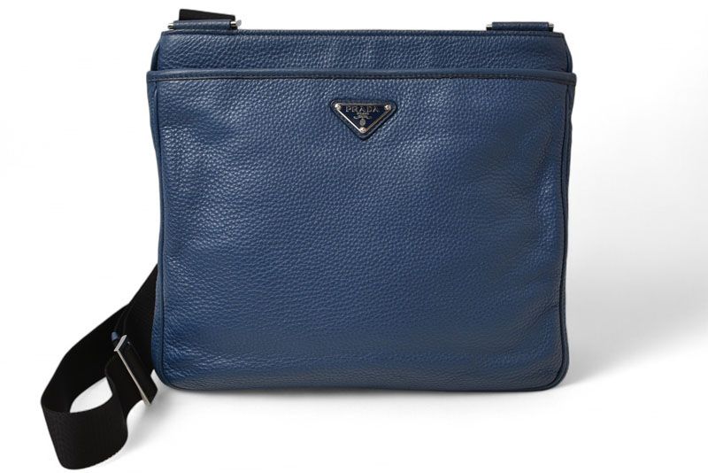 Prada Shoulder Bag Prada Cross Body Bag Vitello Daino Deerskin Navy Triangle