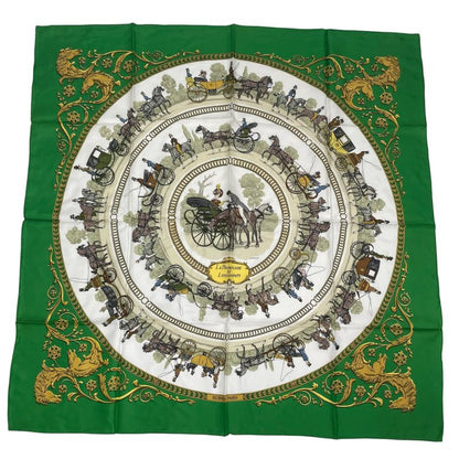 Hermes Scarf Silk Carre 90 LA Promenade DE Longchamps Walk To Ron Chien Green