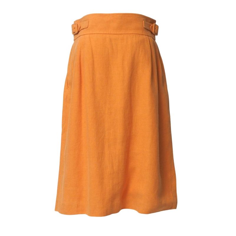 Hermes Skirt Size 40 Front Button Tucked Skirt Belt Decoration Linen Blend