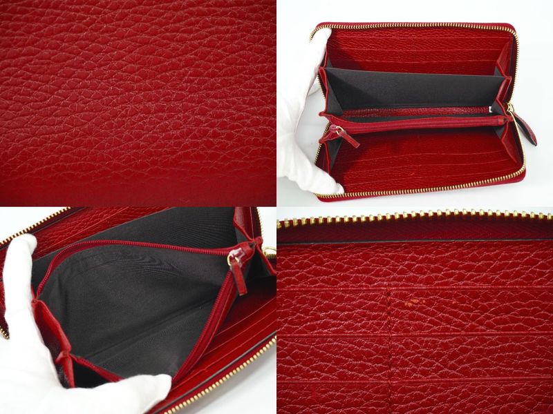 Authentic Gucci GG Marmont Round Zipper Long Wallet Long Wallet Leather Red