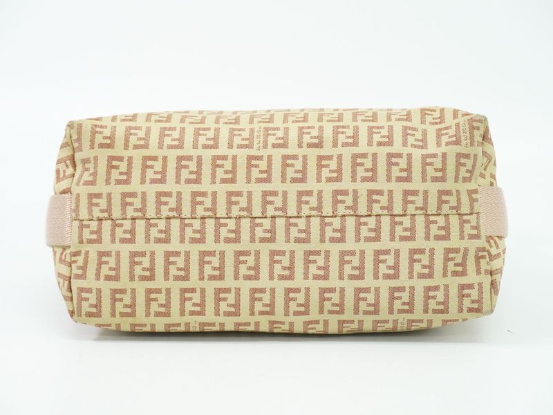 Authentic Fendi Zucchino Shoulder Bag Pochette Canvas Beige Pink 8br319