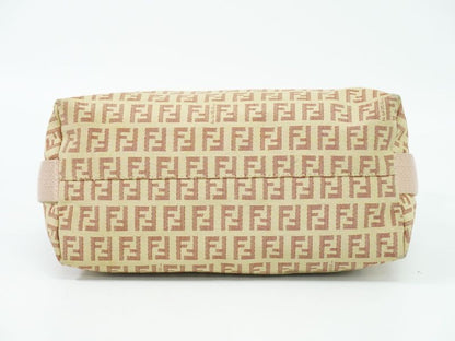 Authentic Fendi Zucchino Shoulder Bag Pochette Canvas Beige Pink 8br319