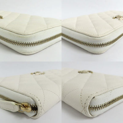 Chanel Long Zip Wallet Ap3337 Matelasse Caviar Skin White Gdhardware