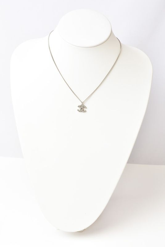 Chanel Necklace Pendant Chanel Coco Mark CC Rhinestone Silver White 230902