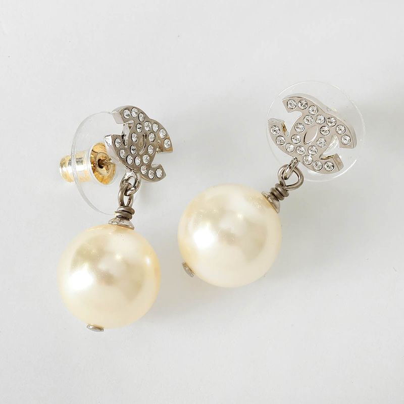 Chanel Earrings Faux Pearl Earrings Silver