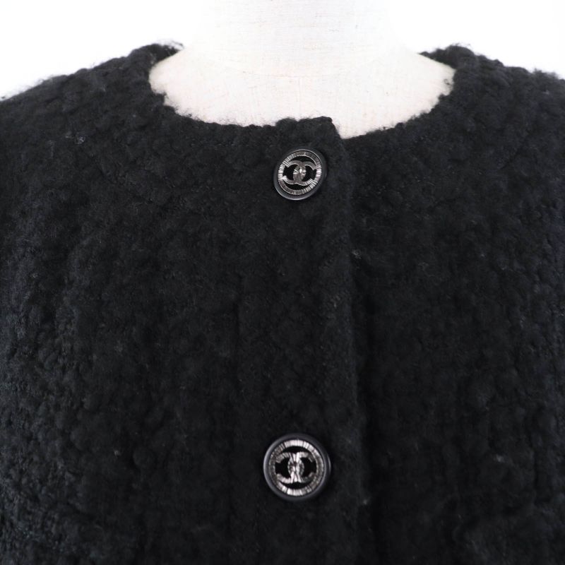 CHANEL P46625v28631 Wool Tweed Coat With Coco Mark Buttons Black 34 Made In