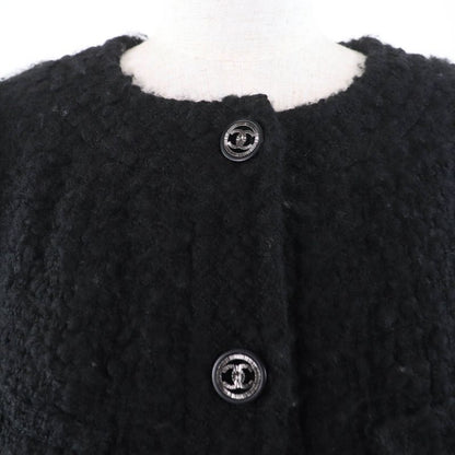 CHANEL P46625v28631 Wool Tweed Coat With Coco Mark Buttons Black 34 Made In