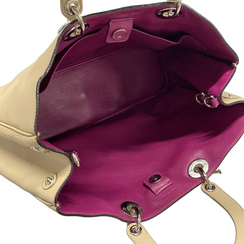 Dior/christian Dior Tote Bag Diorissimo Grey Beige Leather