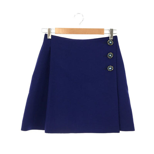 Christian DIOR - Wool Bijoux Button Skirt - 36 - Navy - Women's