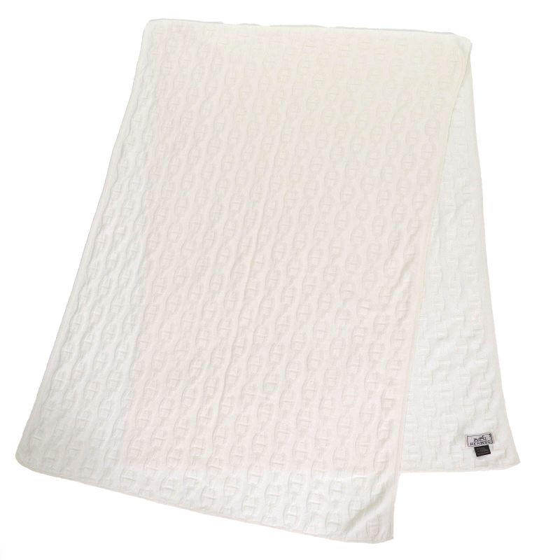 Hermes Cotton Cashmere Chaine D'ancre Pattern Large Shawl Scarf Off White Made
