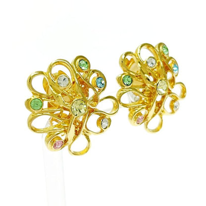 Yves Saint Laurent GP Rhinestone Flower Earrings Gold 465425