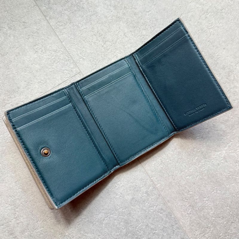 Bottega Veneta Trifold Wallet Intrecciato Leather Gray Men Women Unisex Compact